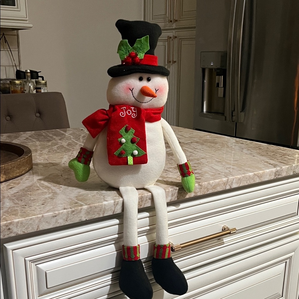 Festive Snowman Plush with Red and Green Accents